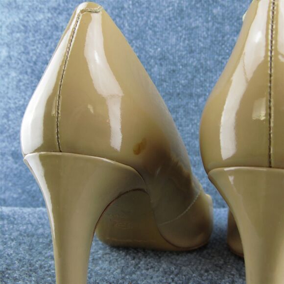 Via Spiga Women Peep Toe Heel Shoes Beige Patent Leather Size 10.5 Medium - Picture 7 of 9